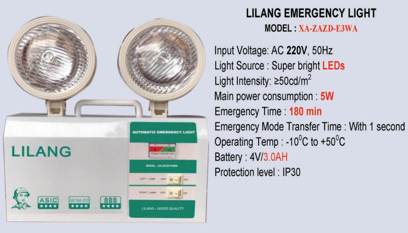 Thông số kỹ thuật Đèn sự cố thoát hiểm khẩn cấp Lilang XA-ZAZD-E3WA cao cấp