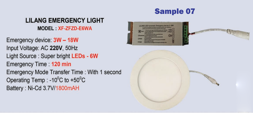 Thông số kỹ thuật Đèn sự cố âm trần Lilang XF-ZFZD-E6WA chính hãng giá rẻ