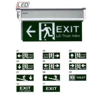 Đèn exit KENTOM  2 mặt nền xanh chỉ hướng
